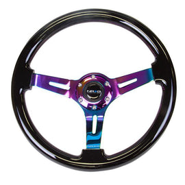 NRG Classic Black Wood Grain Wheel (3" Deep), 350mm, 3 spoke center in Neochrome