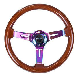 NRG Classic Dark Wood Grain Wheel (3" Deep), 350mm, 3 spoke center in Neochrome