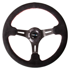 NRG Black Suede Steering Wheel (3" Deep), 350mm, 3 spoke center in Black w/ Red Stitch