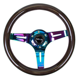 NRG Classic Black Wood Grain Wheel, 310mm, 3 spoke center in Neochrome ST-310BK-MC