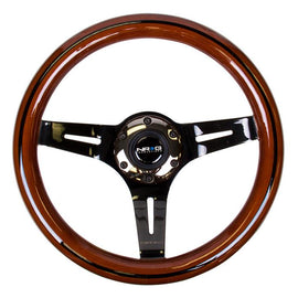 NRG Classic Dark Wood Grain Wheel, Black line inlay, 310mm, 3 spoke center in Black Chrome ST-310BRB-BK