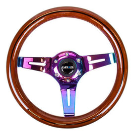 NRG Classic Dark Wood Grain Wheel, Black line inlay, 310mm, 3 spoke center in Neochrome ST-310BRB-MC